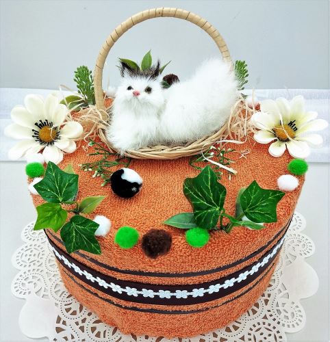 Veratex Textilní dort kočička (1ks osuška 70x140cm + 1ks ručník 30x50cm)