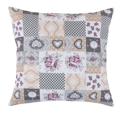 Povláček DITA patchwork love - šedá, béžová, vínová 45x45 cm