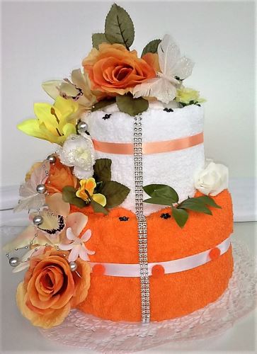 Veratex Textilní dort dvoupatrový oranžovová růže