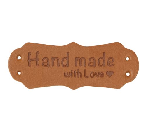 Nášivka Hand Made with love hnědá 40x15 mm