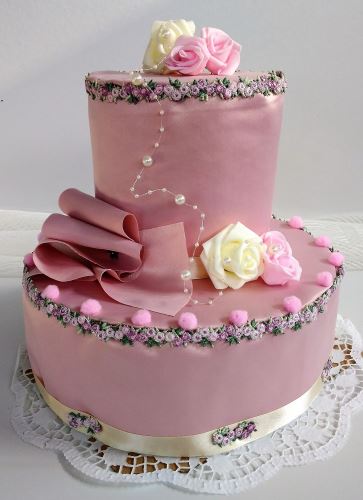 Veratex Luxusní textilní dort dvoupatrový marcipán (růžový)