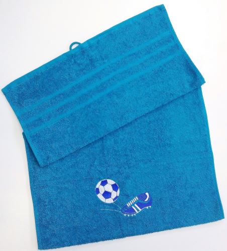 Ručník s výšivkou fotbalové kopačky a míče 50x100 azurově modrá