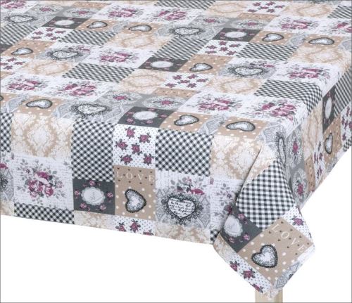 Ubrus DITA patchwork love - šedá, vínová, béžová