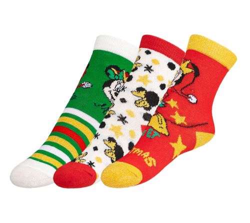 Ponožky dětské Minnie- sada 3 páry červená, zelená, zlatá