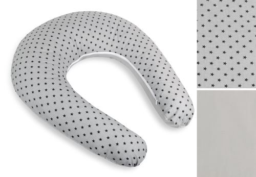 Povlak na kojicí polštář na zip malé hvězdičky - šedá, bílá po obvodu 180 cm ( pouze povlak )