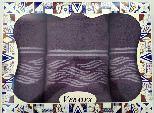 Luxusní dárkový froté set 1 osuška 2 ručníky - Vlnky burgundy