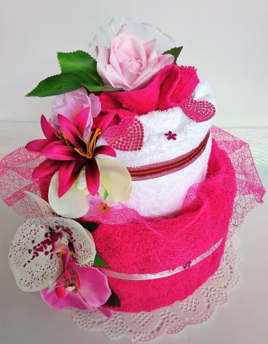 Veratex Textilní dort dvoupatrový pro Vašeho miláčka 2ks ručník