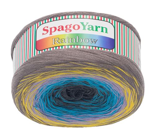 Příze SpagoYarn Rainbow kávová, žlutá, fialová, tyrkys, šedá 250g / 1000 m