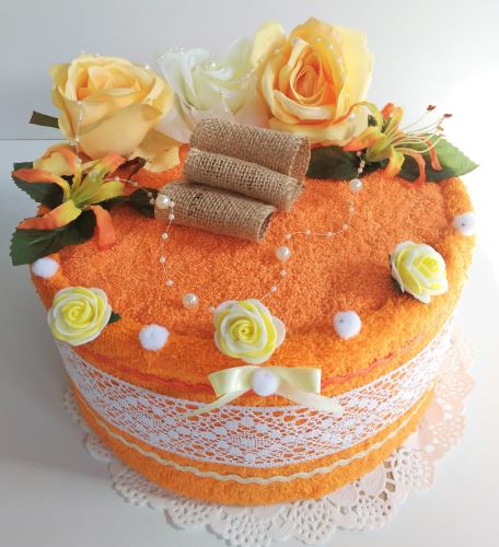 Veratex Textilní dort oranžový květ jednopatrový