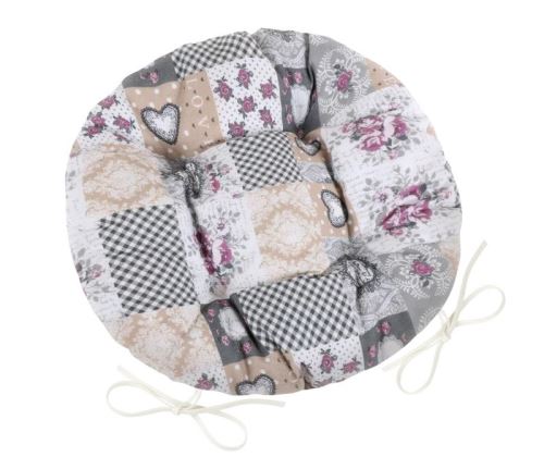 Sedák DITA kulatý prošívaný patchwork love - šedá, béžová, vínová průměr 40 cm