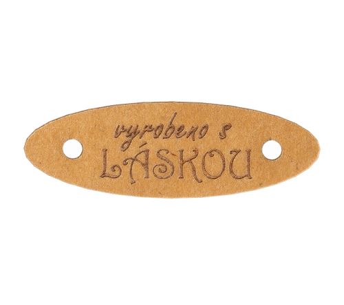 Nášivka "vyrobeno s LÁSKOU" papírová - balení po 6 ks. hnědá 40x13 mm