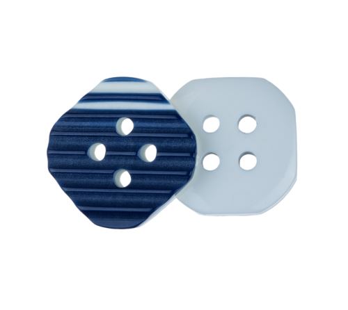 Knoflík - balení po 10ks bílý s modrými proužky 13,5x13,5 mm