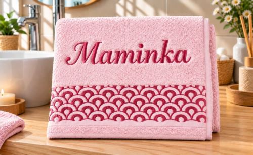 Froté ručník krajka s výšivkou MAMINKA Růžová 50x100 cm