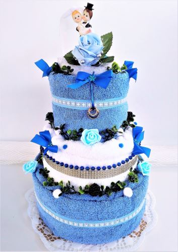 Veratex Textilní dort třípatrový modro bílý