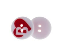 Knoflík - balení po 6 ks srdíčko - červená, bílá prům. 13 mm