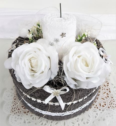 Veratex Textilní dort svícen šedo/ bílý