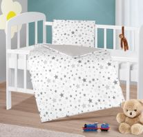 Peřinka a polštářek pro kojence hvězdy - šedá, bílá peřinka 75x100 cm + polštářek 42x32 cm Peřinka a polštářek pro kojence hvězdy - šedá, bílá peřinka 75x100 cm + polštářek 42x32 cm