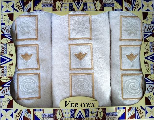 Luxusní dárkový vyšívaný froté set 1 osuška 2 ručníky (bílá)