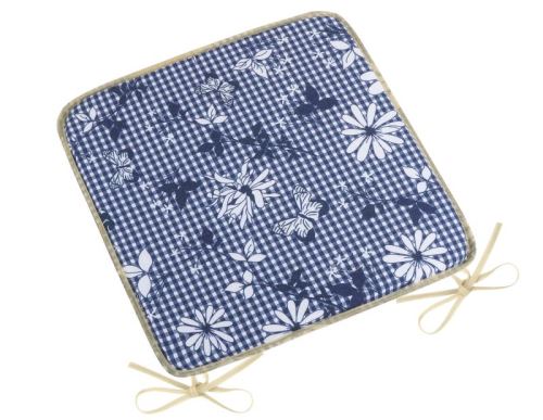 Sedák DITA hladký modrá kostička s květem 40x40 cm, hladký