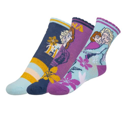 Ponožky dětské Frozen - sada 3 páry fialová, modrá, zlatá